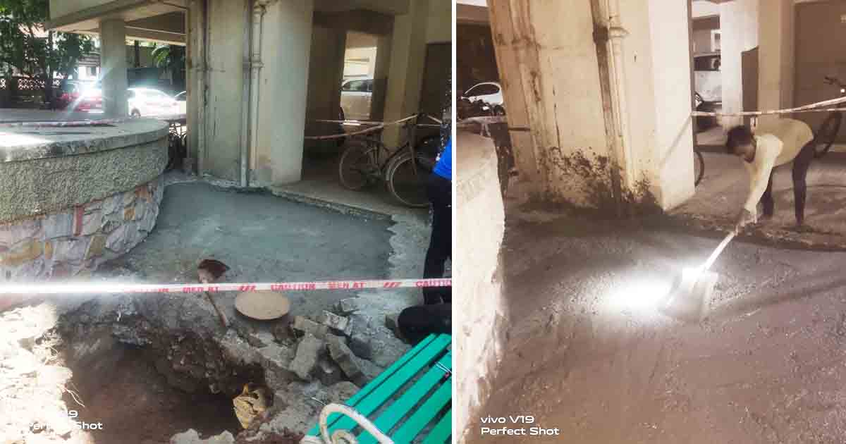Portion of parking lot caves in Girija Shankar Vihar society in Karve Nagar 5