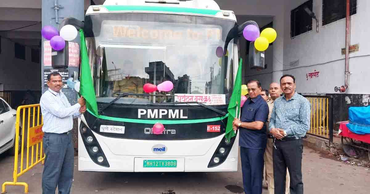 PMPML Introduces E bus service No 6 From Pune Station to Ranjangaon Ganpati1-low