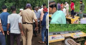 Bus Overturns Near Girawali on Bhimashankar-Kalyan road