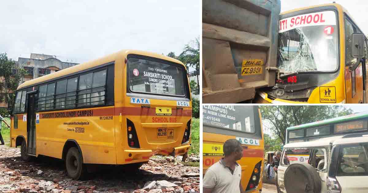 School bus carrying 11 people hit by truck on Khadi Machine Road