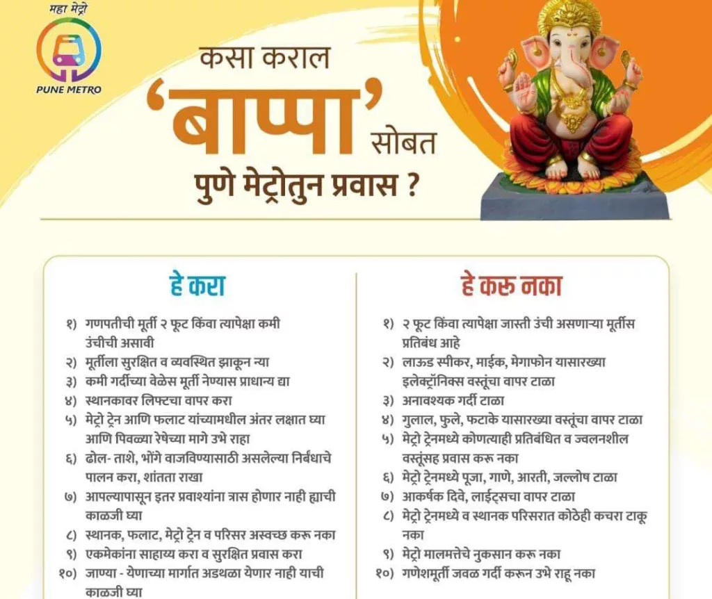 Pune Pulse Pune Metro releases list of Do’s and Don'ts while travelling during Ganesh Festival