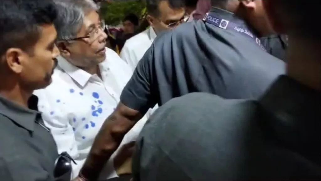 Ink attack on Chandrakant Patil in Solapur District