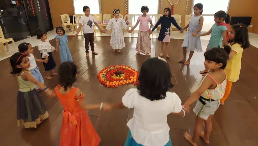 Ashok Meadows society kids in Hinjawadi celebrate Bhondala during Navratri