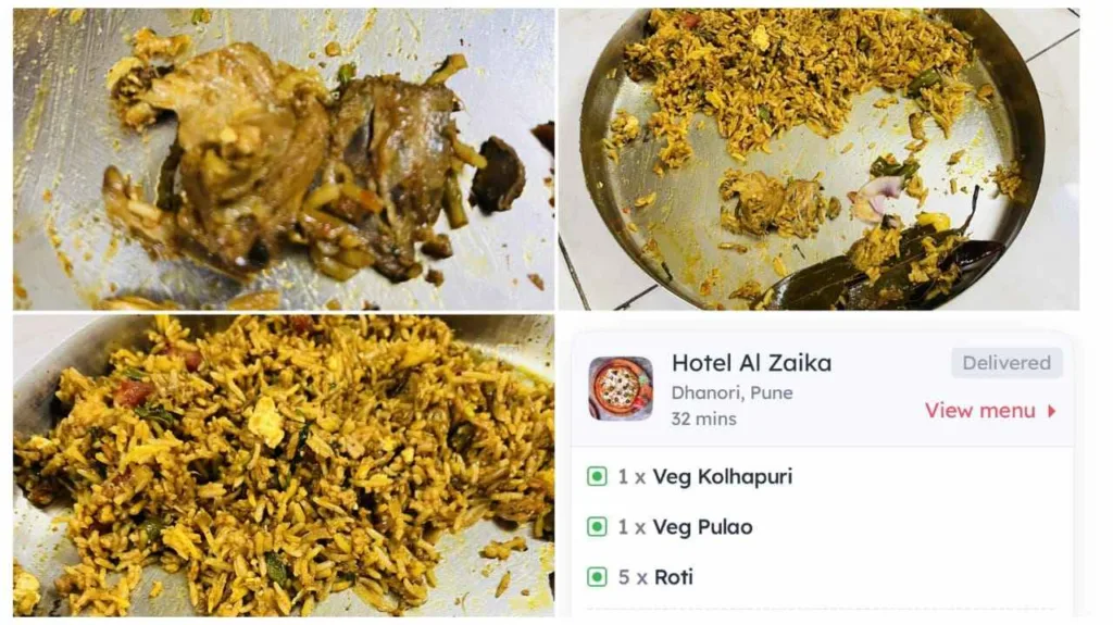 Shocking News : Brahmin Man Finds Eaten Chicken Bones In Veg Pulao Ordered From Zomato In Pune