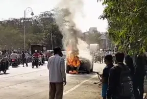 Pune : Vehicle catches fire on NDA Road; No casualties reported