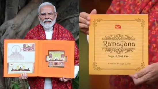 Postage Stamps on Shri Ram Janmbhoomi Mandir & a book of stamps issued on Bhagwan Ram