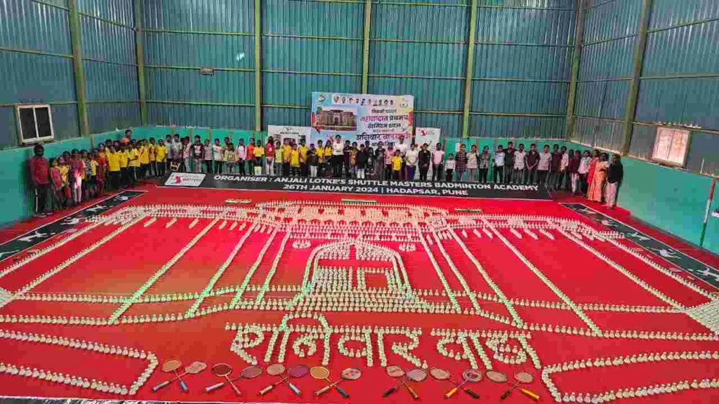 Hadapsar's Badminton Academy Sets World Record with Giant Shaniwar Wada Replica Made From 3824 Badminton Shuttles