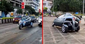 Viral Tilting Car: Electric Three-Wheeler Captivates Mumbai Roads