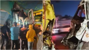 Tragic Collision on Mumbai-Bangalore Highway: Dumper Strikes Traveller Bus Near Navale Bridge, Leaving Six Injured