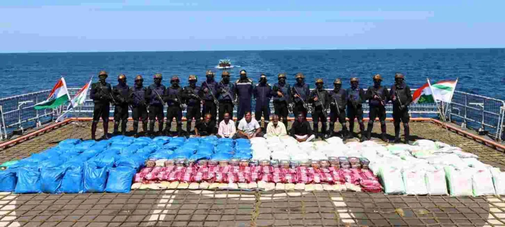 Major Drug Bust Off Gujarat Coast near Porbandar ; Indian Navy seizes 3,300 kg of Meth and Charas