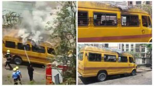 Pune : School bus catches fire in Kondhwa Budruk