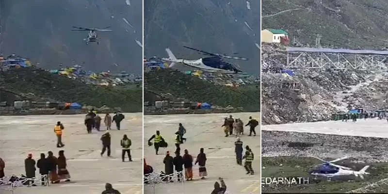 Watch Video: Helicopter with Pilgrims Makes Emergency Landing in Kedarnath