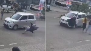 Video: Woman flung in air after being hit by speeding car in Bhosari