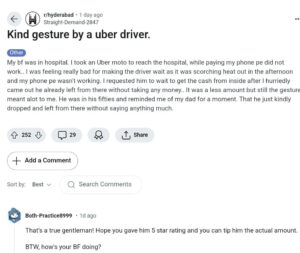 Woman Shares Uber Driver’s Thoughtful Gesture: ‘Reminded Me of My Dad’