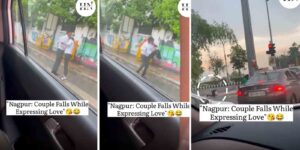 Inebriated Youth Handling Girlfriend and Falling Over
