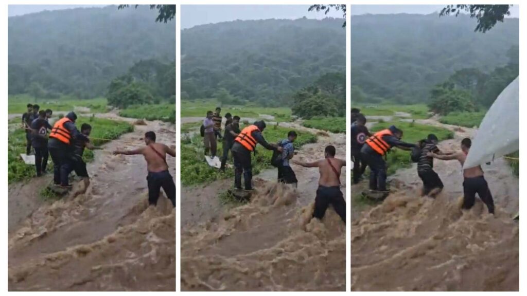 Mumbai Rescue Operation: Tourists who went to enjoy the waterfall in Navi Mumbai got stuck; Rescue operation started