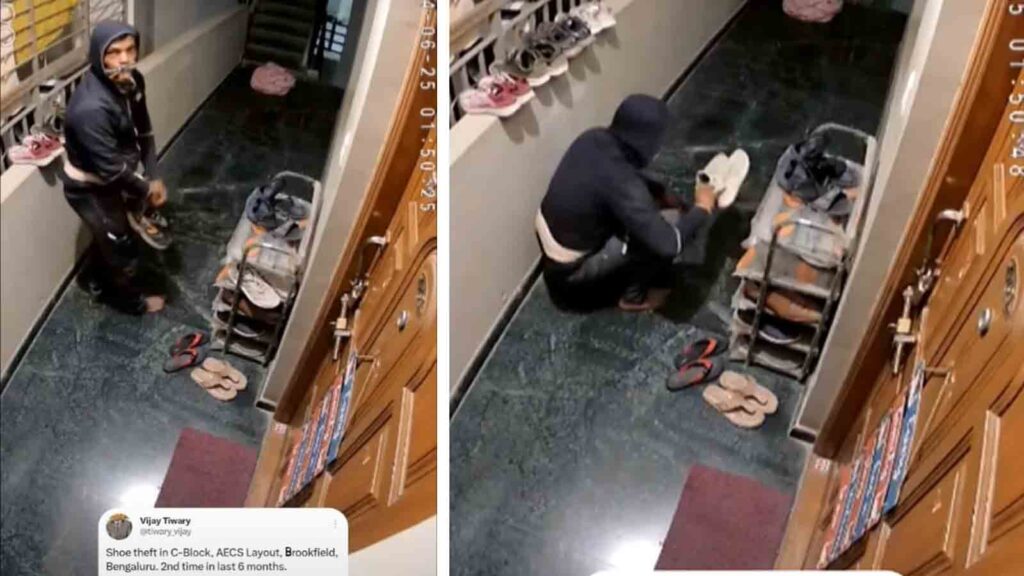 Man Casually Steals 4 Pairs of Sneakers in Bengaluru Building Watch Video