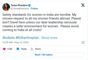 Influencer Tanya Khanijow Criticized for ‘Avoid India’ Advice Amid Kolkata Tragedy