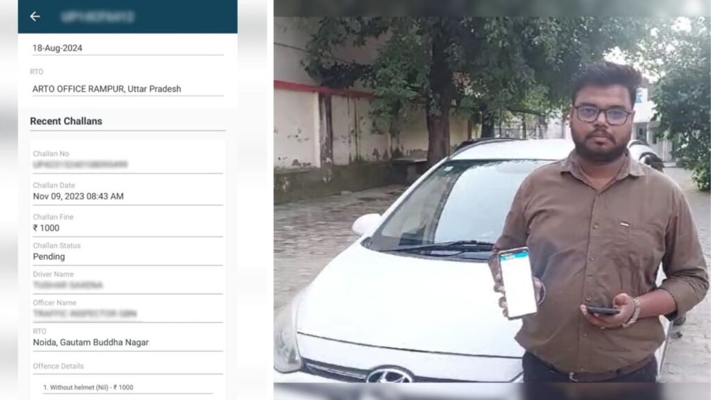 UP Resident Faces Unusual ₹1,000 Fine for Car Helmet Violation