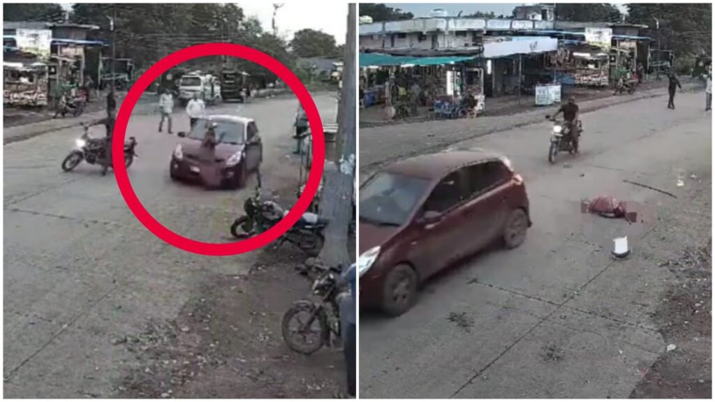 Jalgaon Hit-and-Run: Speeding Car Strikes Woman and Bike, CCTV Captures Dramatic Moment