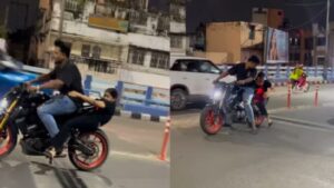 Kolkata Biker's Dangerous Stunt Goes Viral; Netizens Condemn Reckless Behavior