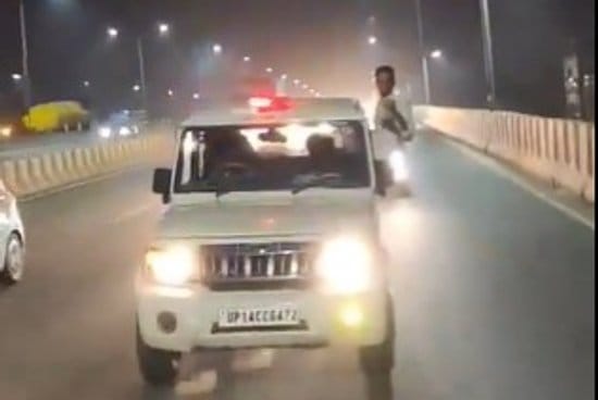 Man Performs Stunt Aboard UP Government Vehicle on Ghaziabad Highway; Two Held After Viral Video