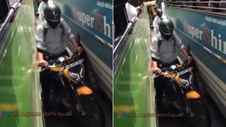 Biker Attempts Dangerous Stunt Between Buses, Users React: 'No Limit to Foolishness | Watch