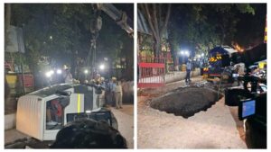 Pune Truck Incident: Fire Brigade Successfully Rescues Recycler Suction Machine From Pit At City Post Office