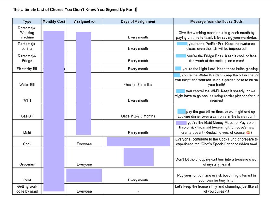 Flatmates Create Spreadsheet to Divide Household Chores, Showcasing Peak Bengaluru Moment