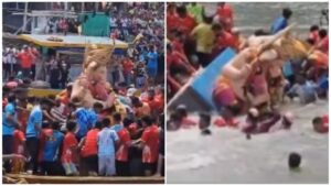 Viral video : Boat Capsizes During Andheri Cha Raja Ganpati Immersion Procession 