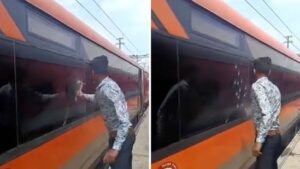 Video of a man smashing window of Vande Bharat train goes viral.   
