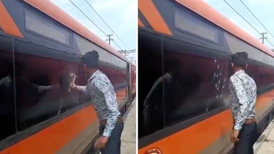 Video of a man smashing window of Vande Bharat train goes viral.   