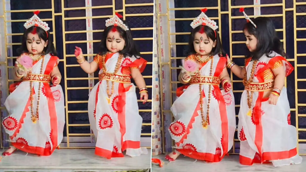 Happy Durga Puja 2024! Check out this adorable viral video of two kids dressed as Goddess Durga.