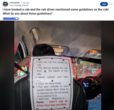 “Don’t Say Bhaiya”: Cab Driver’s Guidelines for Passengers Spark Social Media Debate on Respect and Language Use
