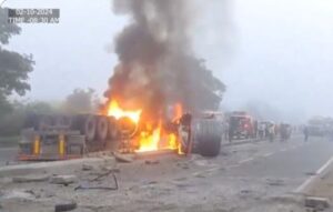 Container Overturns on Mumbai-Pune Highway, Fire Brigade on Scene
