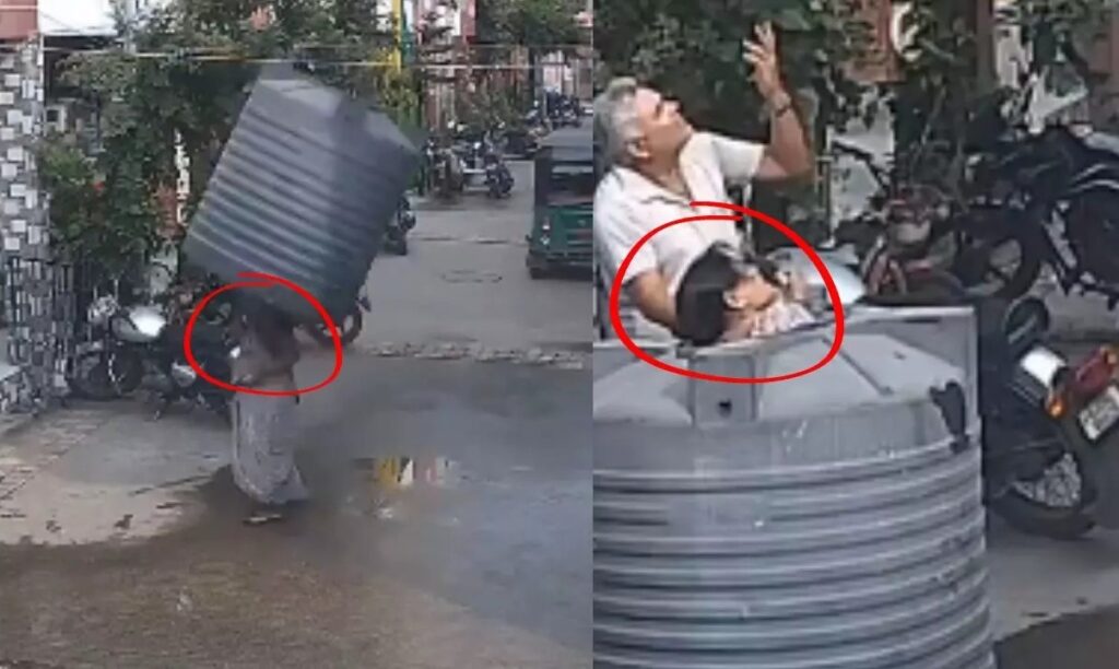 Woman miraculously escapes after water tank falls on her. Click to see video