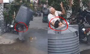 Woman miraculously escapes after water tank falls on her. Click to see video