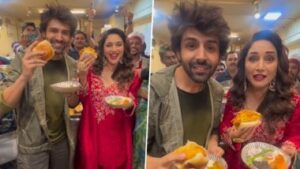 Kartik Aaryan And Madhuri Dixit Savor Vada Pav While Promoting *Bhool Bhulaiyaa 3* In Pune