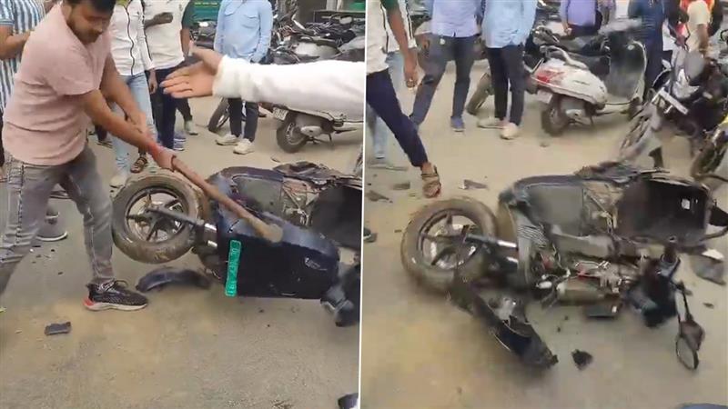 Captured on Cam Frustrated Customer Smashes Ola Scooter Over ₹90,000 Bill; Video Goes Viral