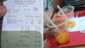 Mango juice for Rs 290, with an additional Rs 40 fee for a plastic glass. Netizens Angered
