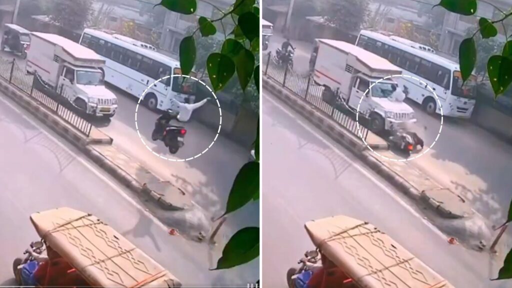 Watch Scooter Rider Flung Into Air After Hitting Divider, Lands on Truck Bonnet
