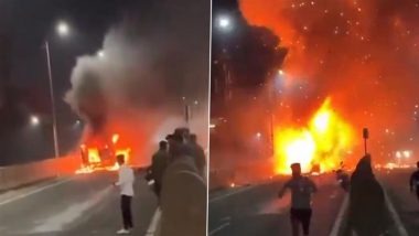Maharashtra: Pregnant Woman Escapes Oxygen Cylinder Blast as Ambulance Explodes in Jalgaon | Watch Video