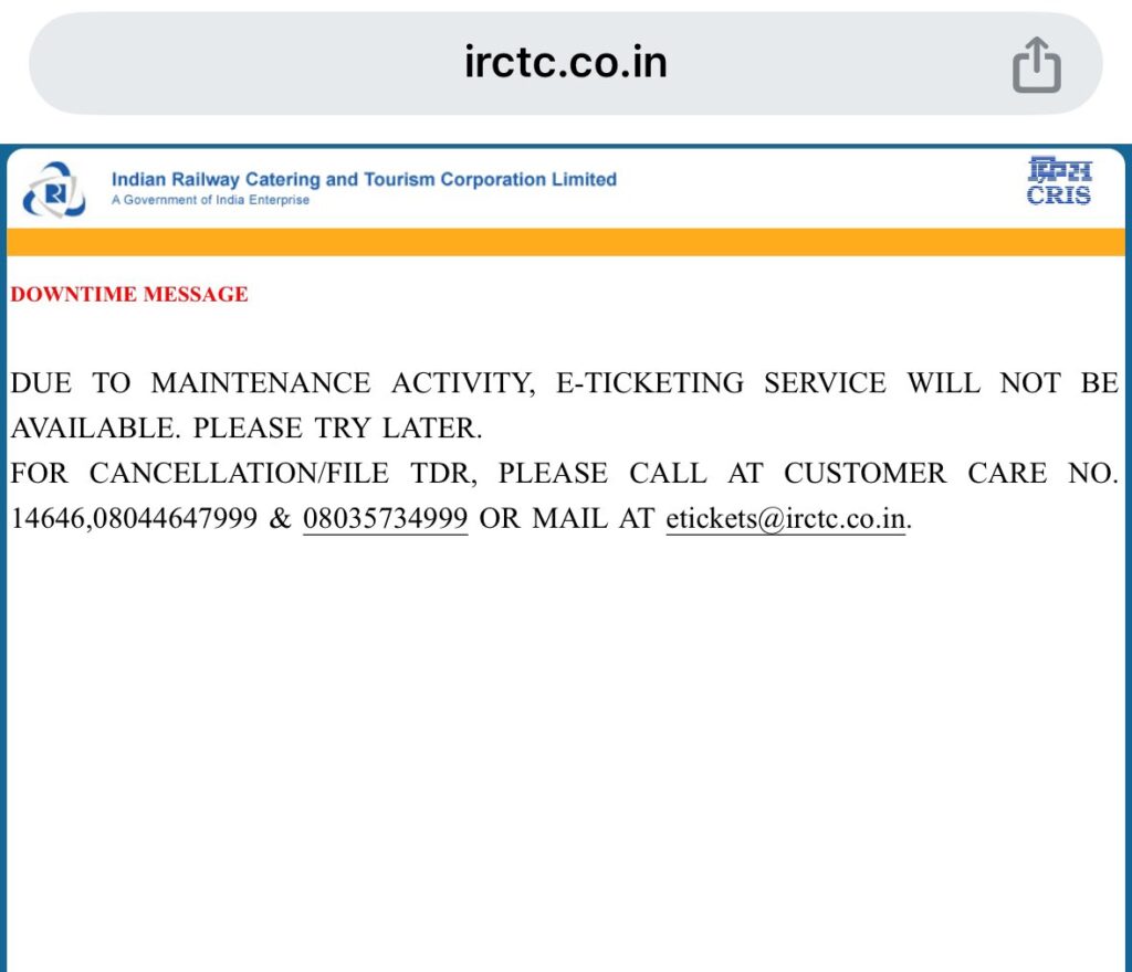 IRCTC Experiences Major Outage Due to Maintenance; Passengers Left Unable to Book Tickets