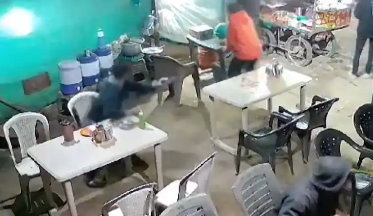 Speeding Vehicle Hits Patrons at Dhaba in Chhota Udaipur; Eyewitness Footage Surfaces Online.