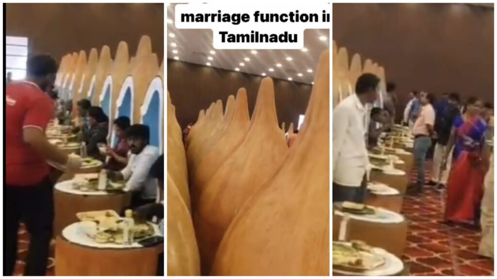 Watch Tamil Nadu Wedding Guests Dine on Coconut-Shaped Seats
