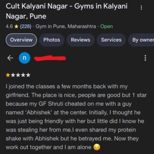 Pune Man’s Hilarious One-Star Gym Review Goes Viral After Girlfriend Cheats on Him