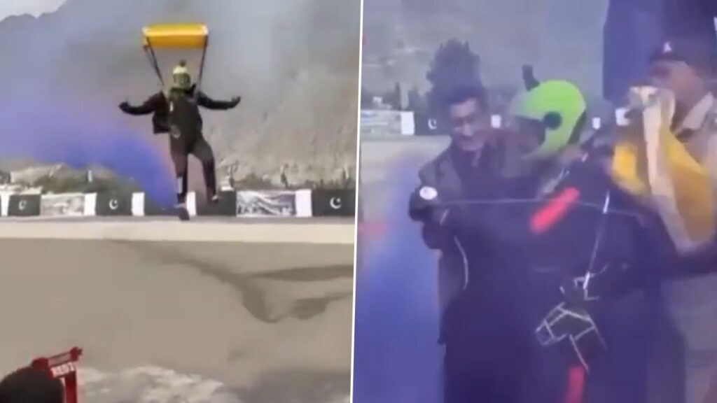 Pakistani Paraglider Lands on Chief Guest During Event, Video Goes Viral