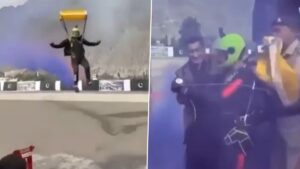 Pakistani Paraglider Lands on Chief Guest During Event, Video Goes Viral