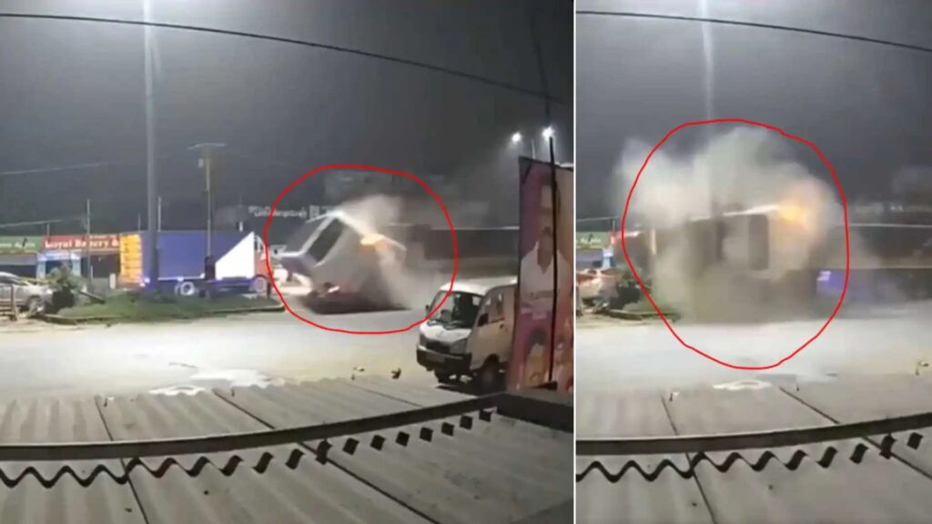 Harrowing Accident Video Footage: Lorry Collides with Bus on Chennai-Bengaluru Highway, 10 Injured