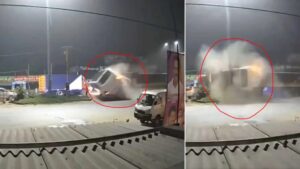 Harrowing Accident Video Footage: Lorry Collides with Bus on Chennai-Bengaluru Highway, 10 Injured